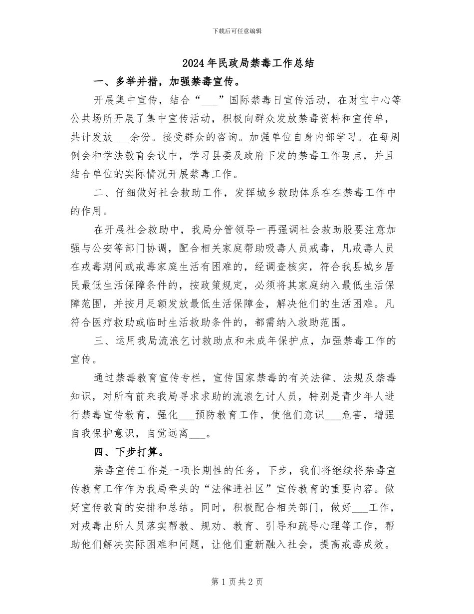 2024年民政局禁毒工作总结_第1页