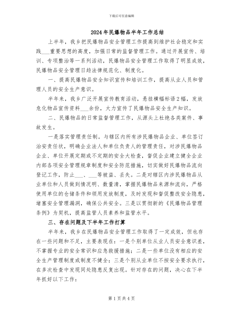 2024年民爆物品半年工作总结_第1页