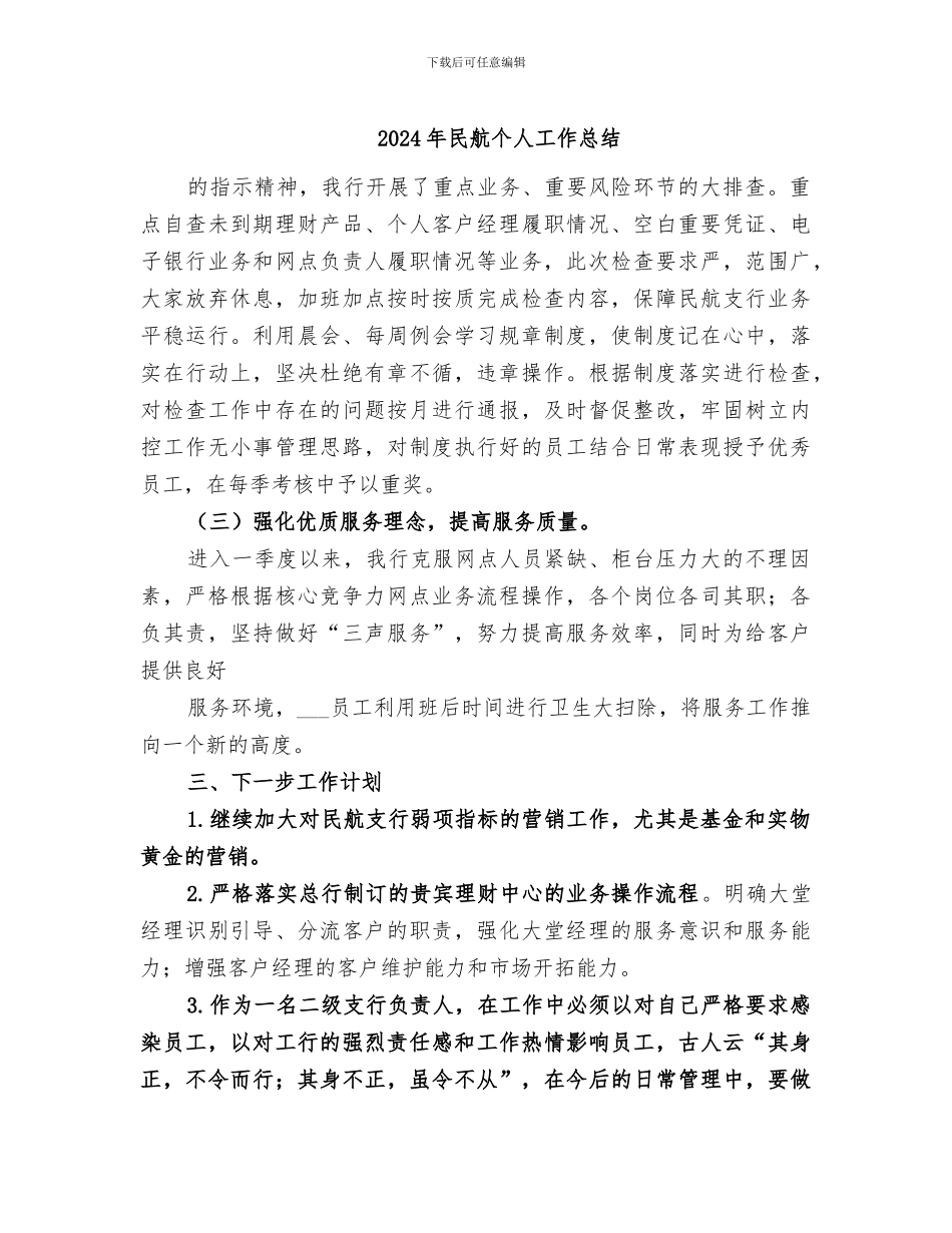 2024年民航个人工作总结_第1页