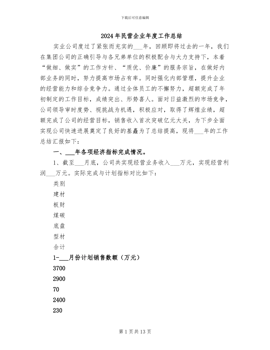 2024年民营企业年度工作总结_第1页