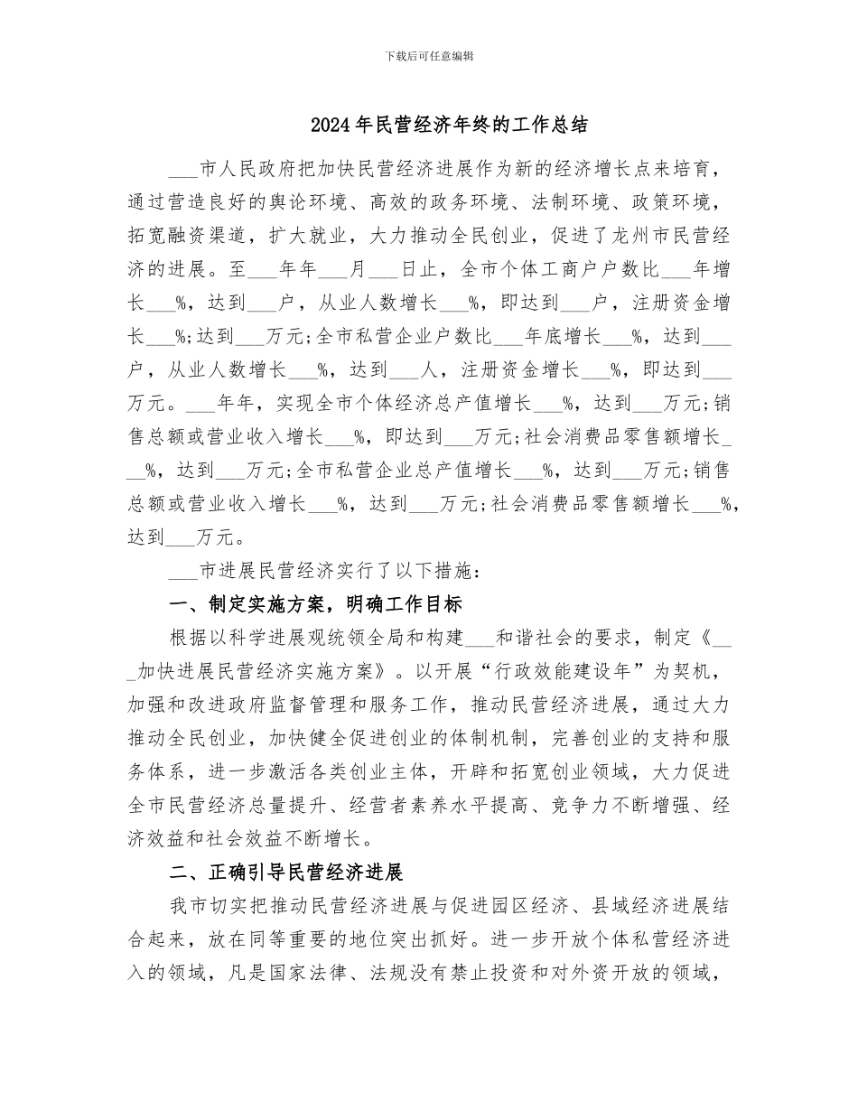 2024年民营经济年终的工作总结_第1页