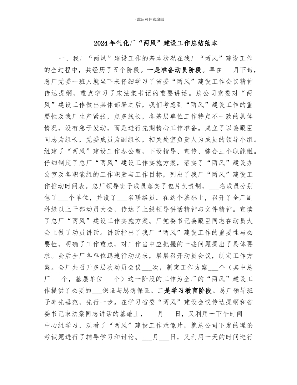 2024年气化厂“两风”建设工作总结范本_第1页