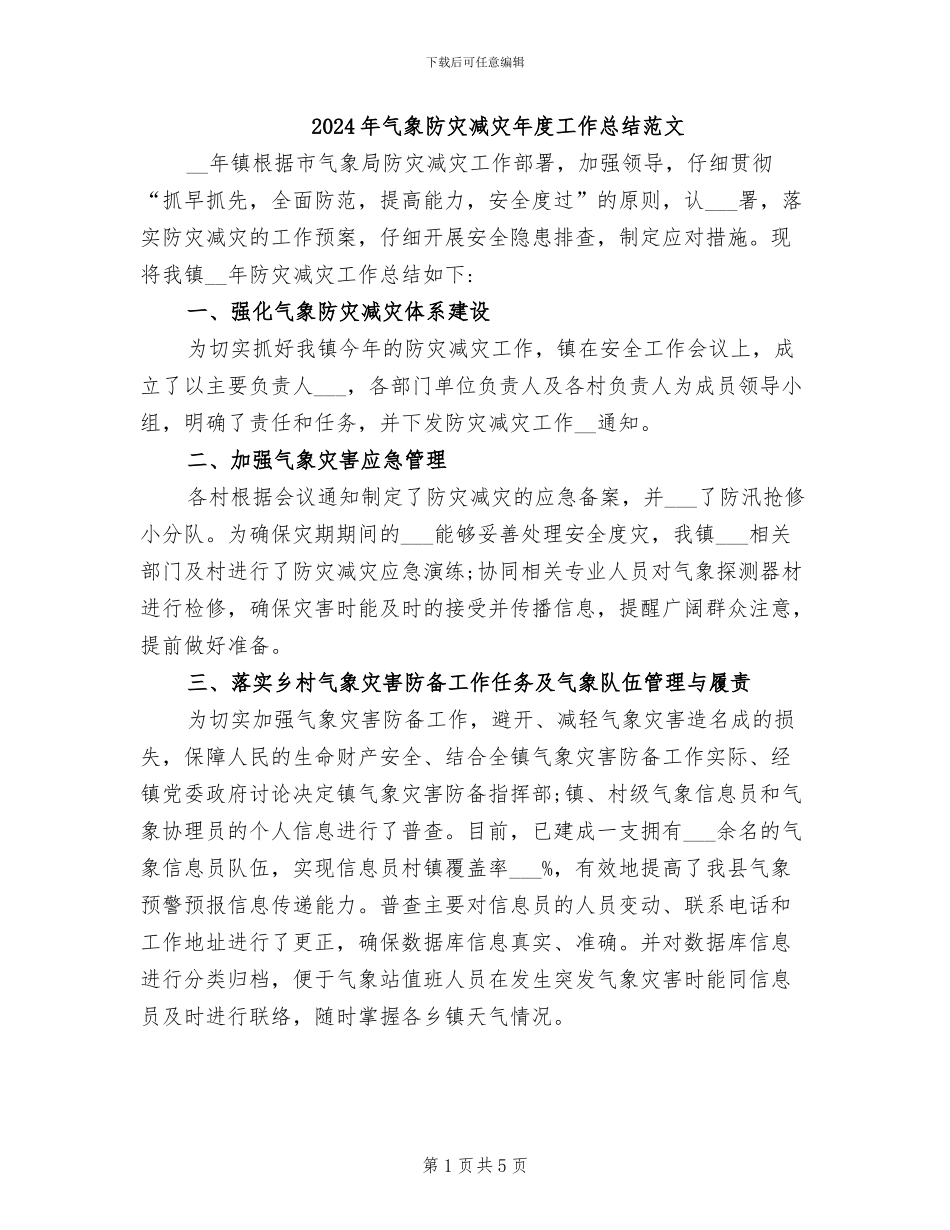 2024年气象防灾减灾年度工作总结范文_第1页