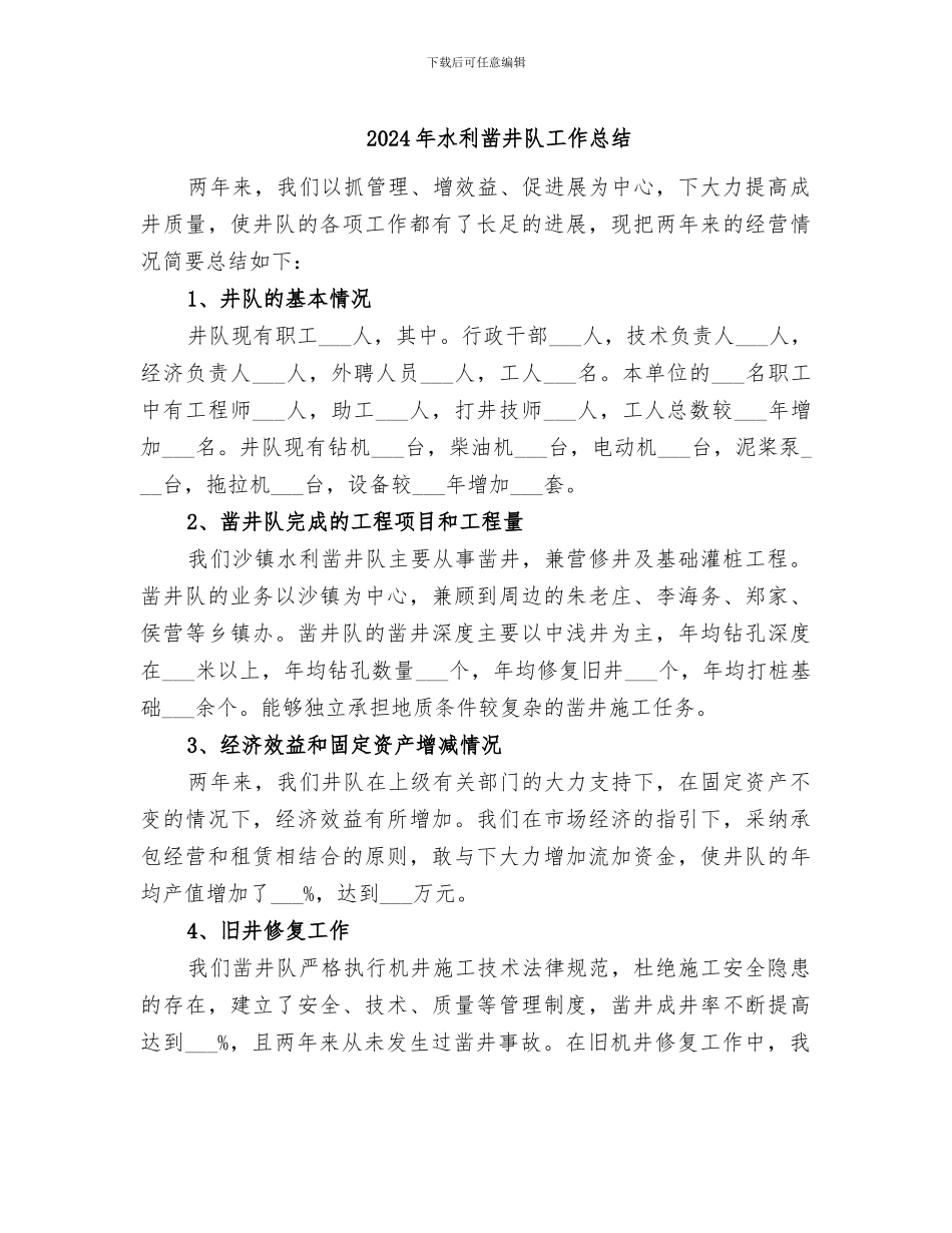 2024年水利凿井队工作总结_第1页