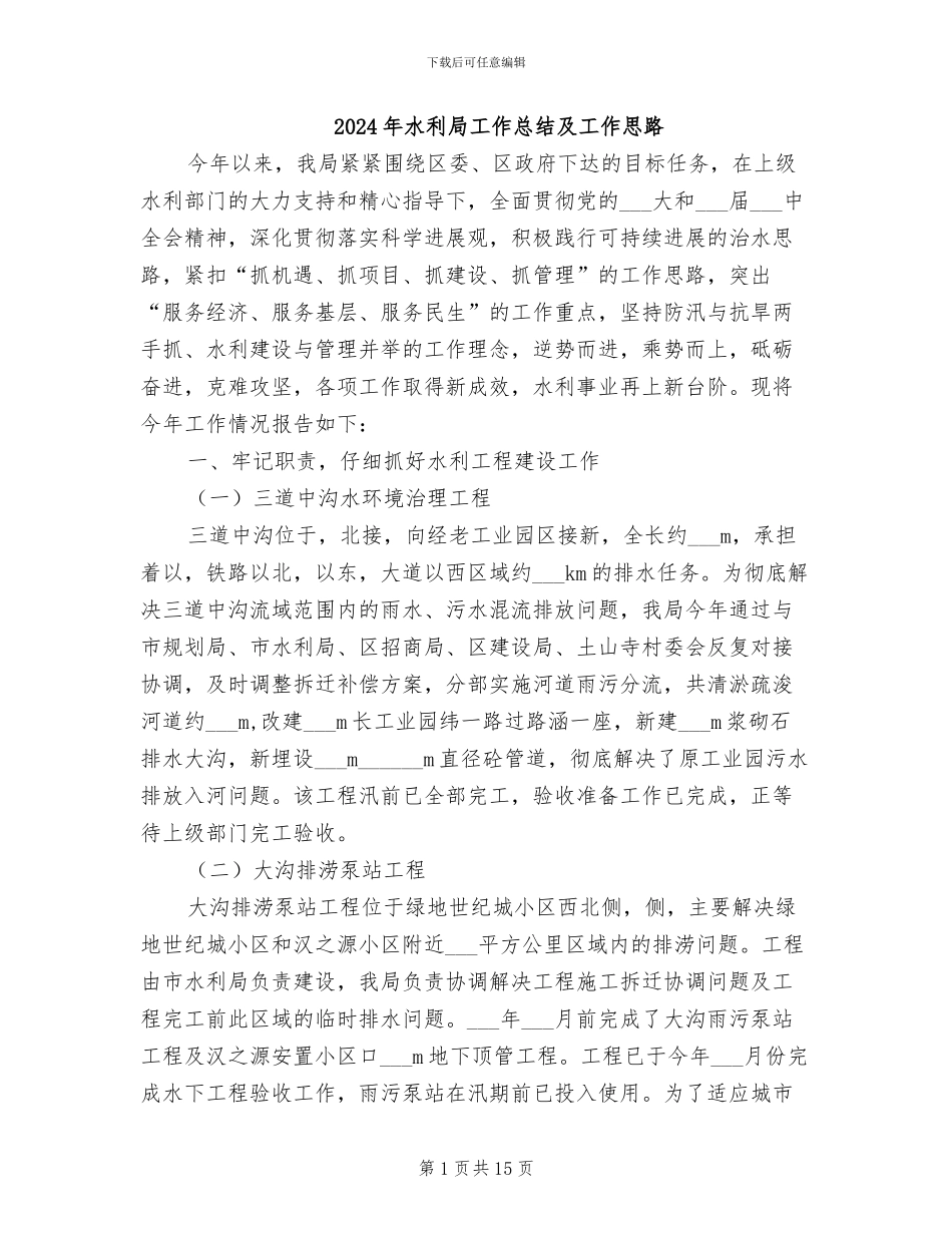 2024年水利局工作总结及工作思路_第1页