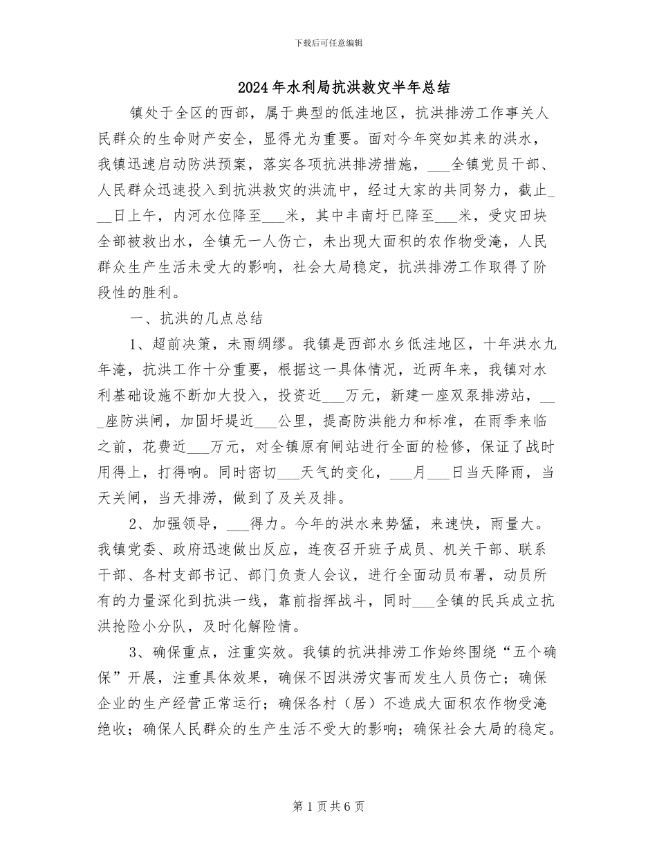 2024年水利局抗洪救灾半年总结_第1页