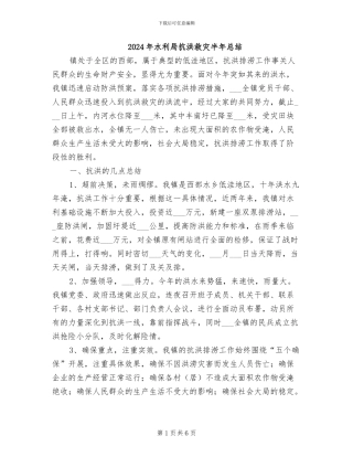2024年水利局抗洪救灾半年总结