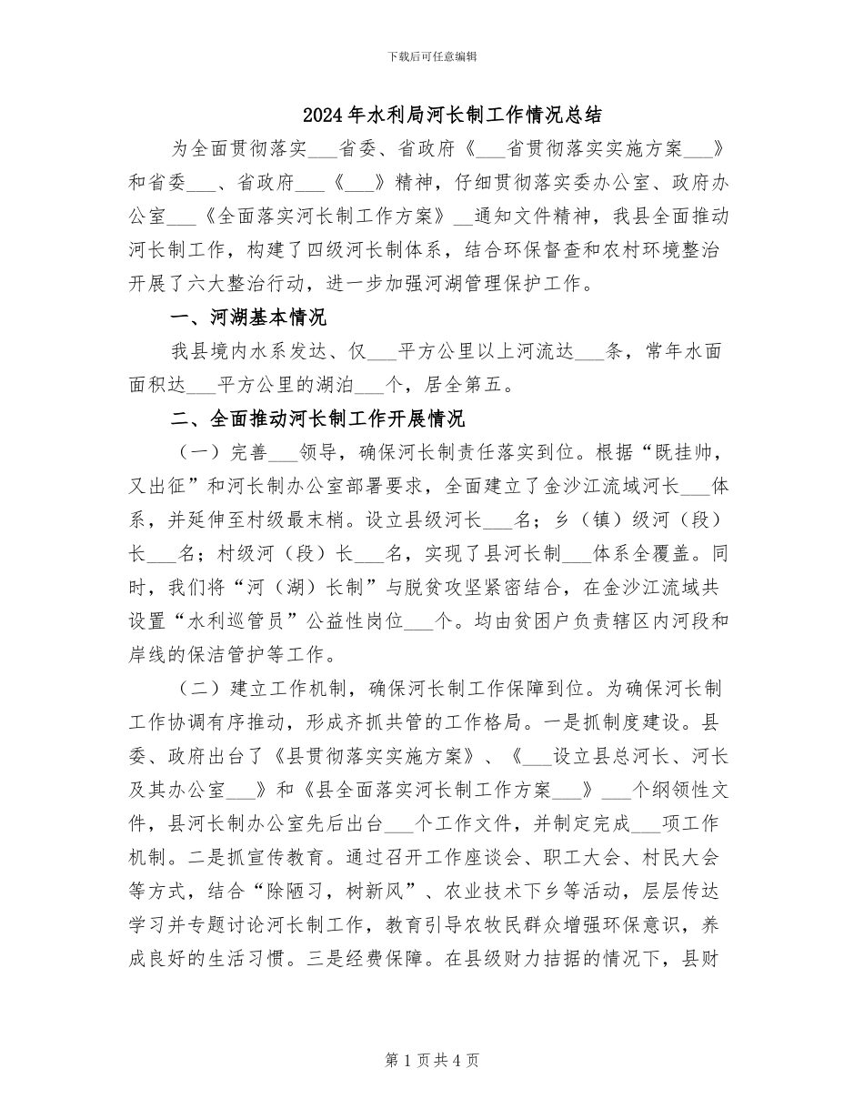 2024年水利局河长制工作情况总结_第1页