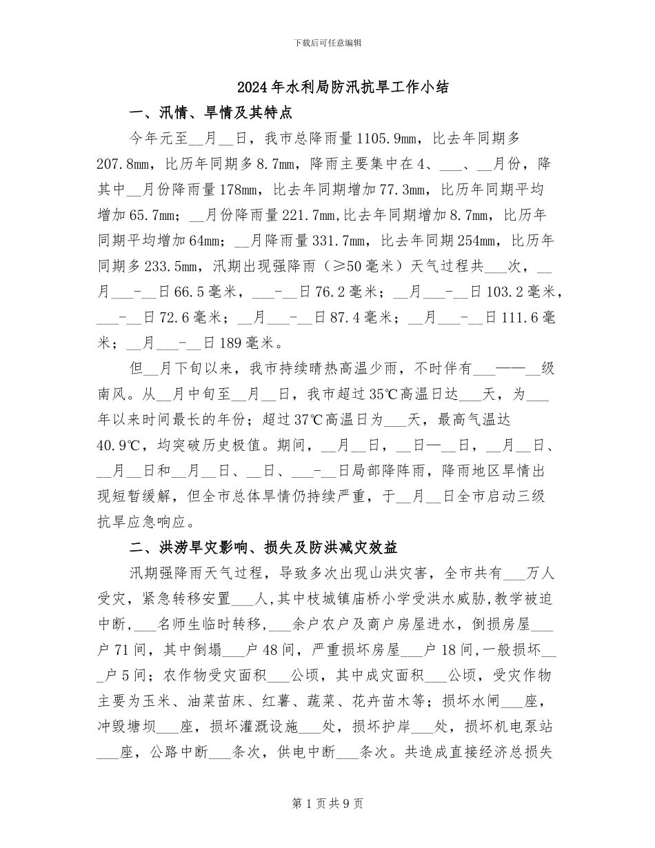 2024年水利局防汛抗旱工作小结_第1页