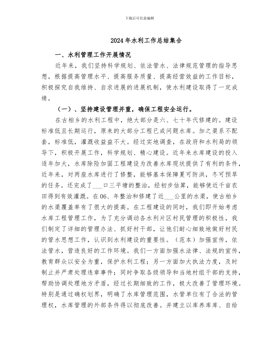 2024年水利工作总结集合_第1页