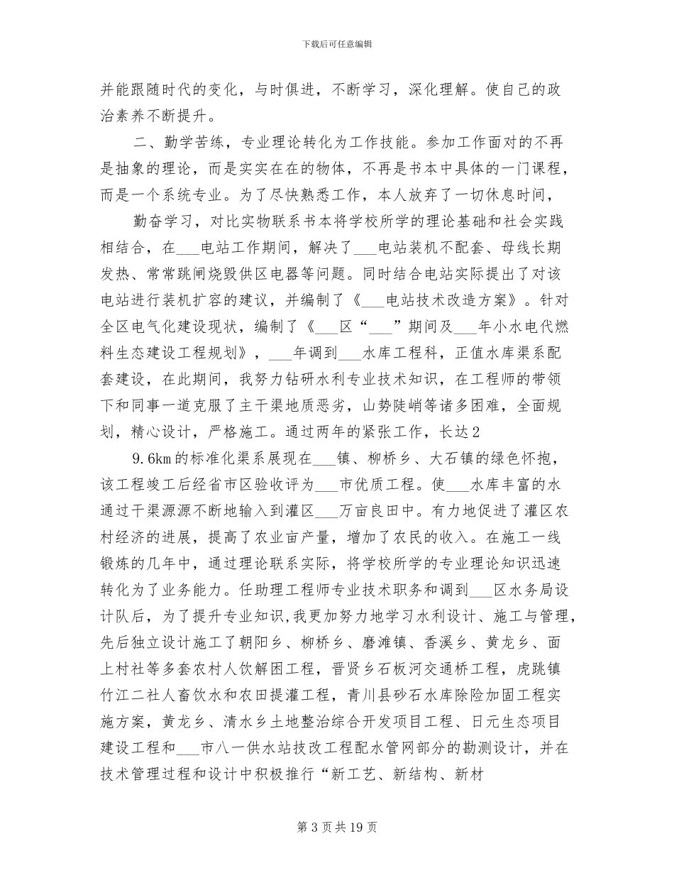 2024年水利水电专业技术工作总结_第3页