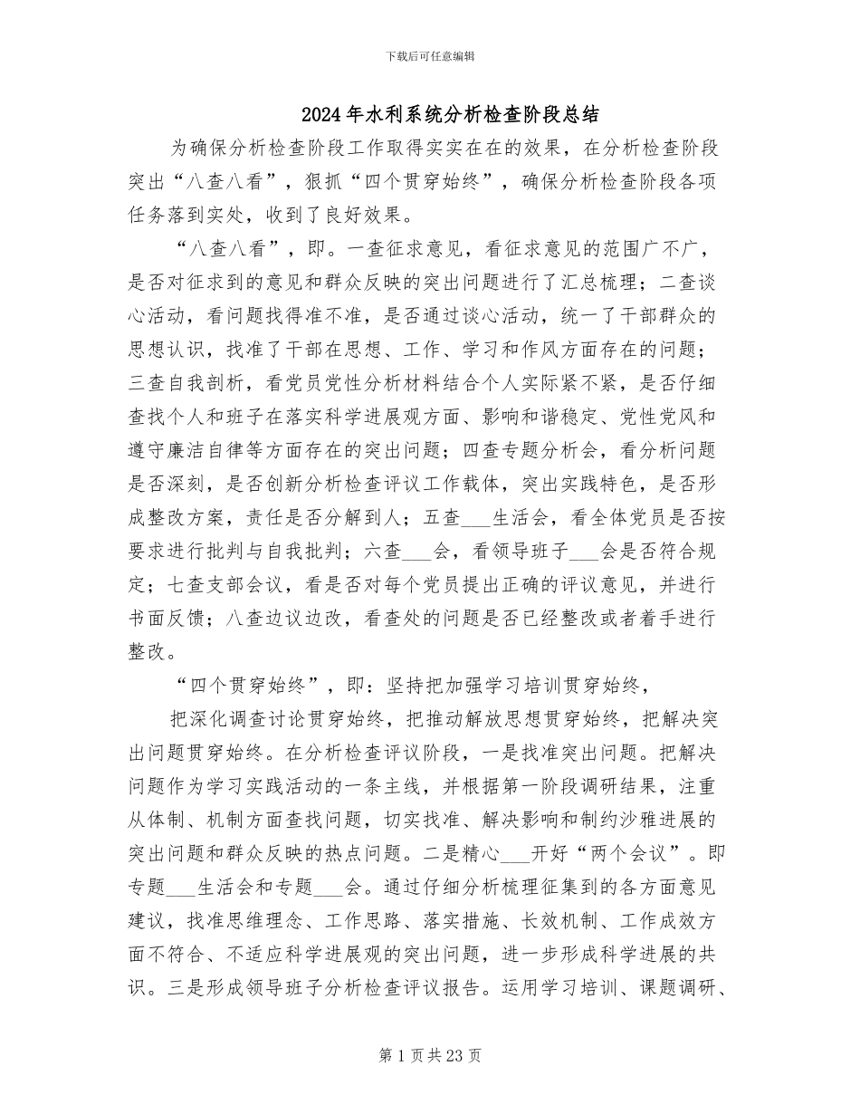 2024年水利系统分析检查阶段总结_第1页