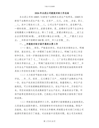 2024年水泥公司能效对标工作总结