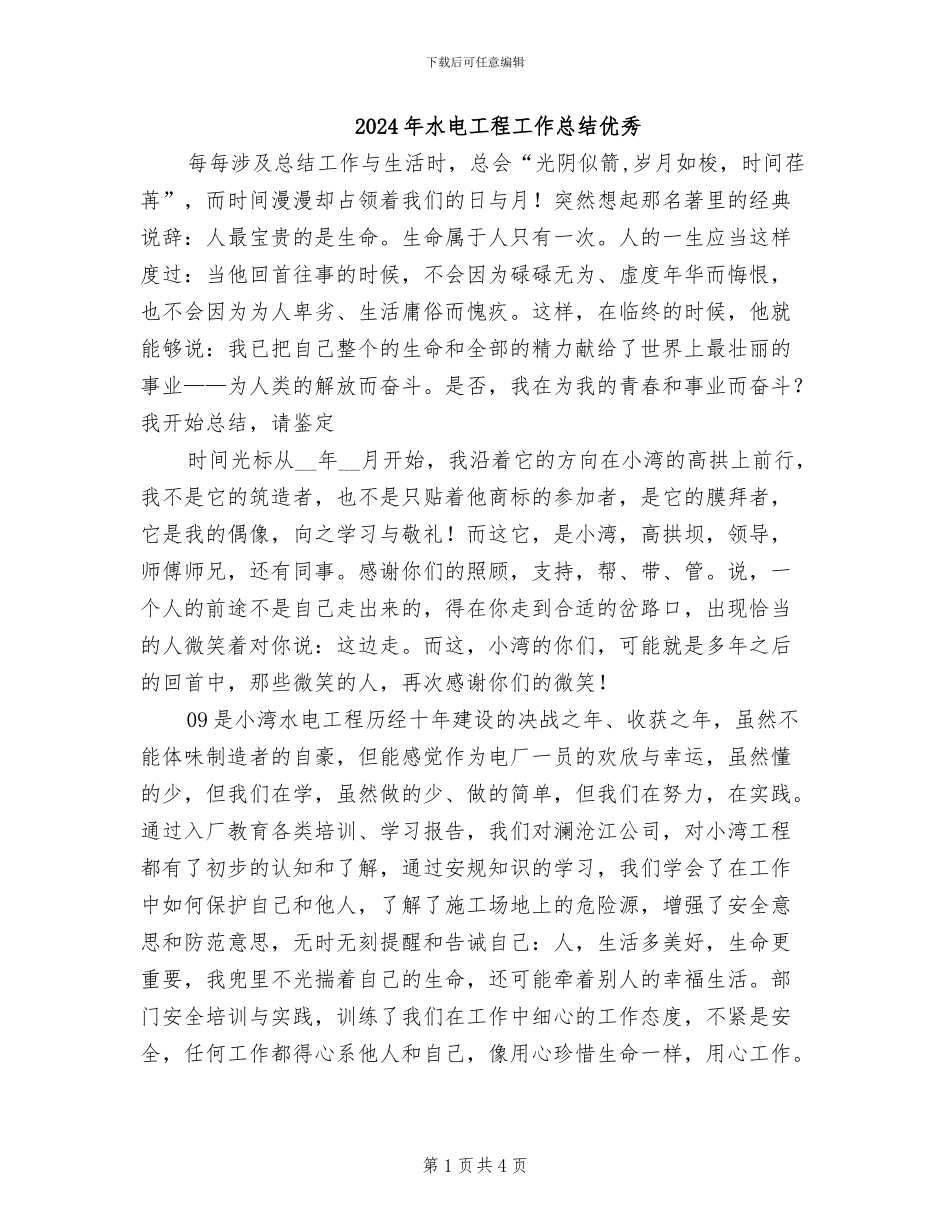 2024年水电工程工作总结优秀_第1页