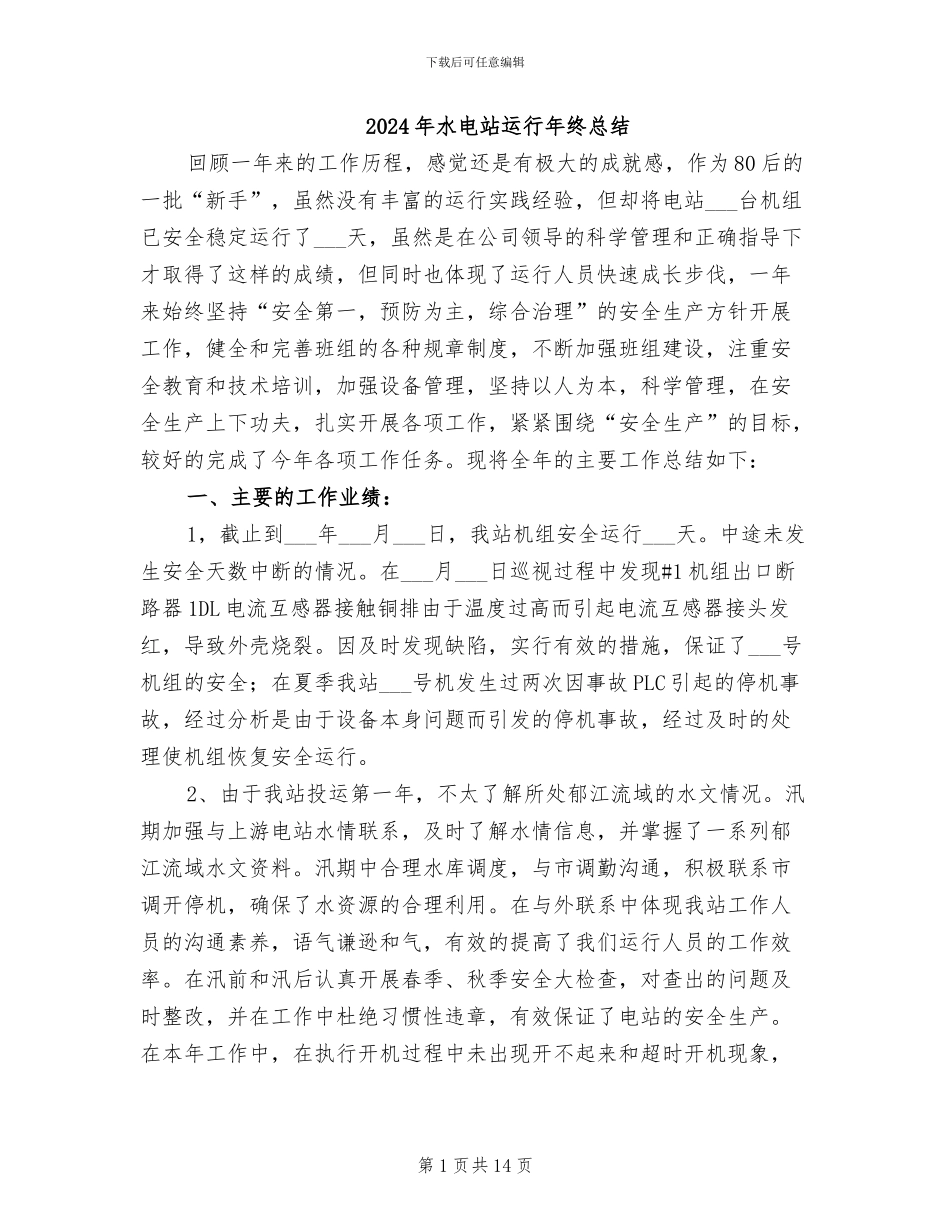 2024年水电站运行年终总结_第1页