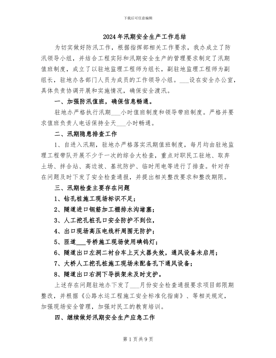 2024年汛期安全生产工作总结_第1页