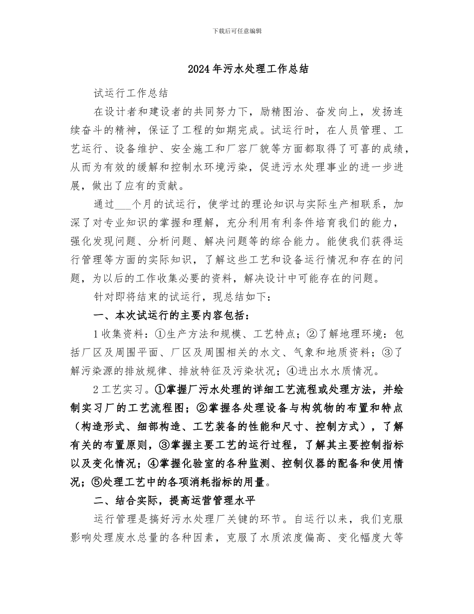 2024年污水处理工作总结_第1页