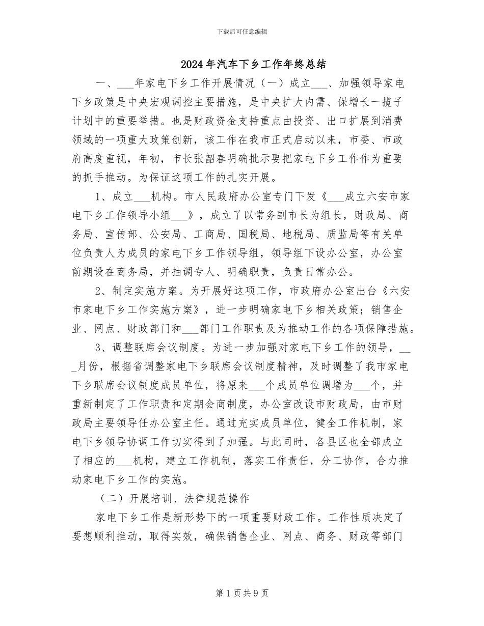 2024年汽车下乡工作年终总结_第1页