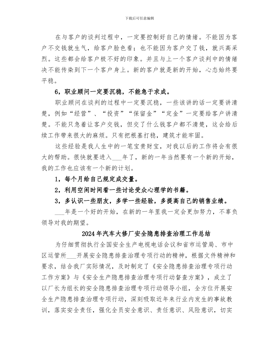2024年汽车城职业顾问工作总结_第2页