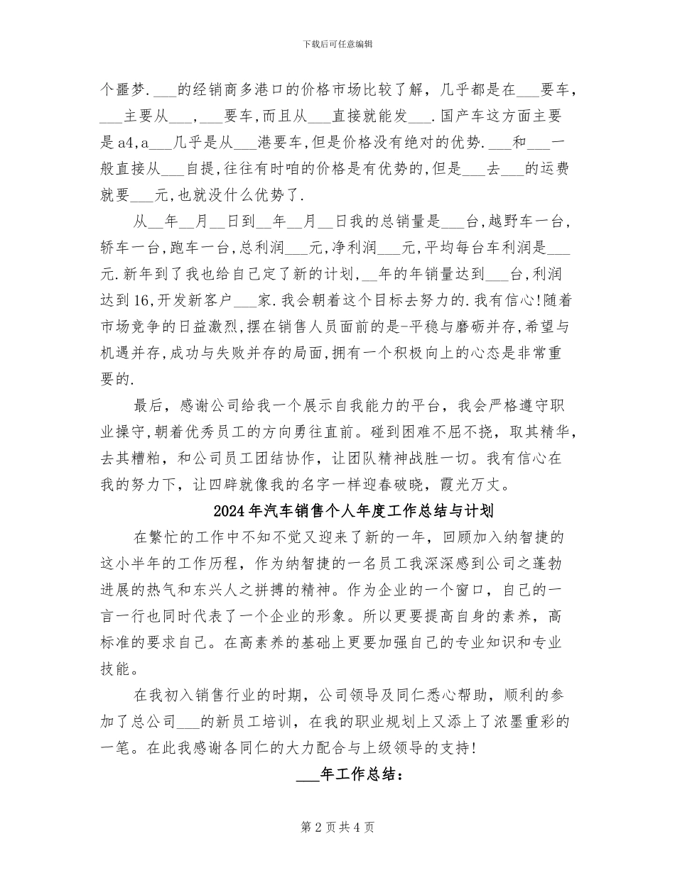 2024年汽车销售个人年度工作总结_第2页