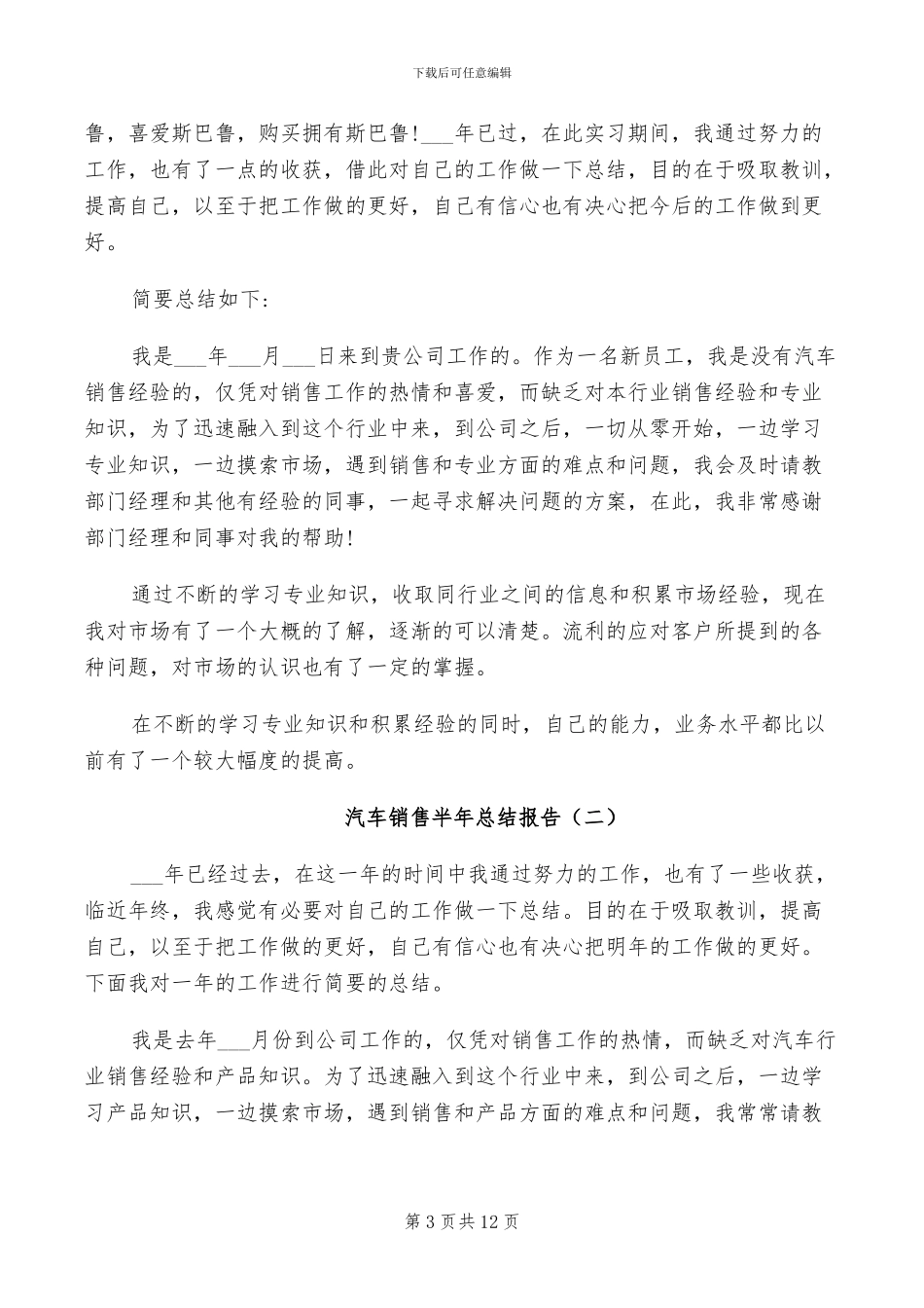 2024年汽车销售助理试用期转正工作总结_第3页