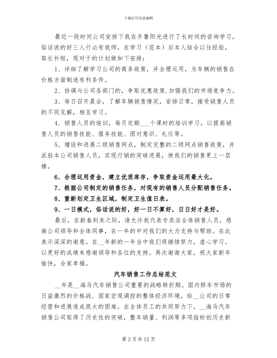 2024年汽车销售工作总结模板_第2页