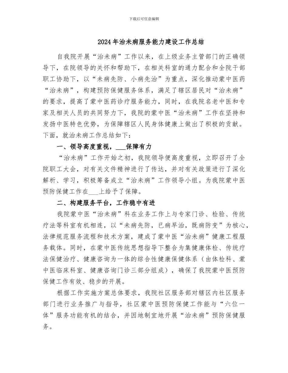 2024年治未病服务能力建设工作总结_第1页