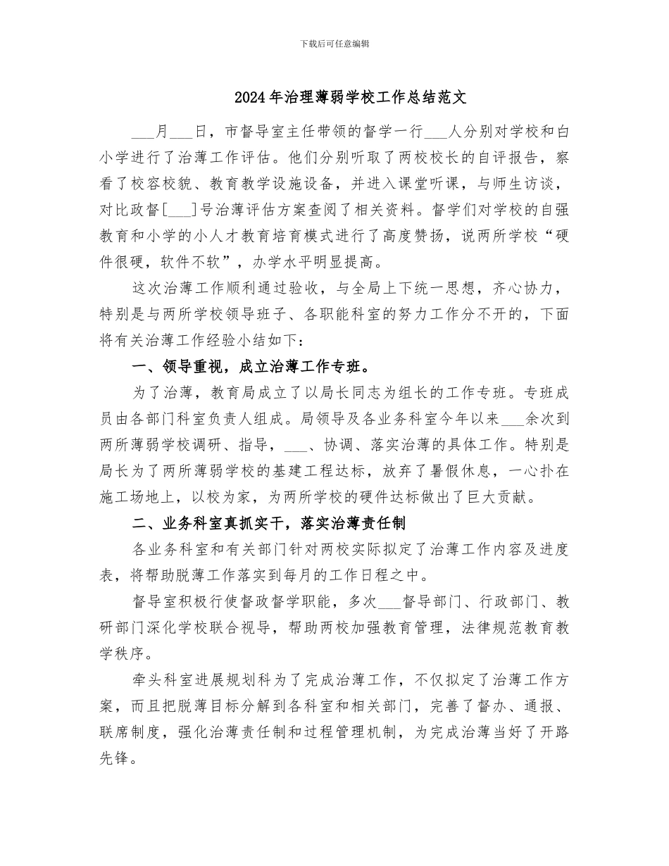 2024年治理薄弱学校工作总结范文_第1页