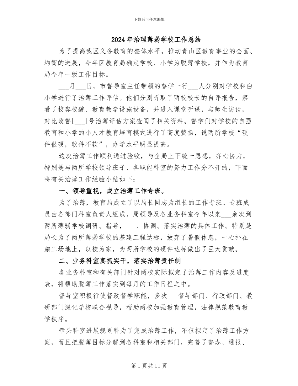 2024年治理薄弱学校工作总结_第1页