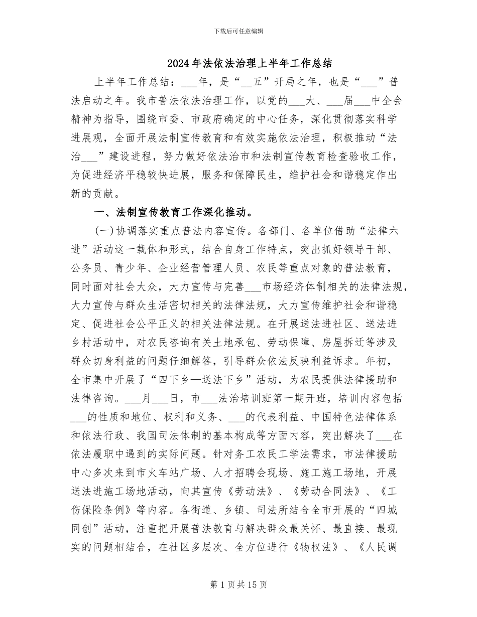 2024年法依法治理上半年工作总结_第1页