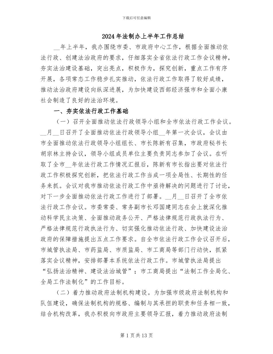 2024年法制办上半年工作总结_第1页
