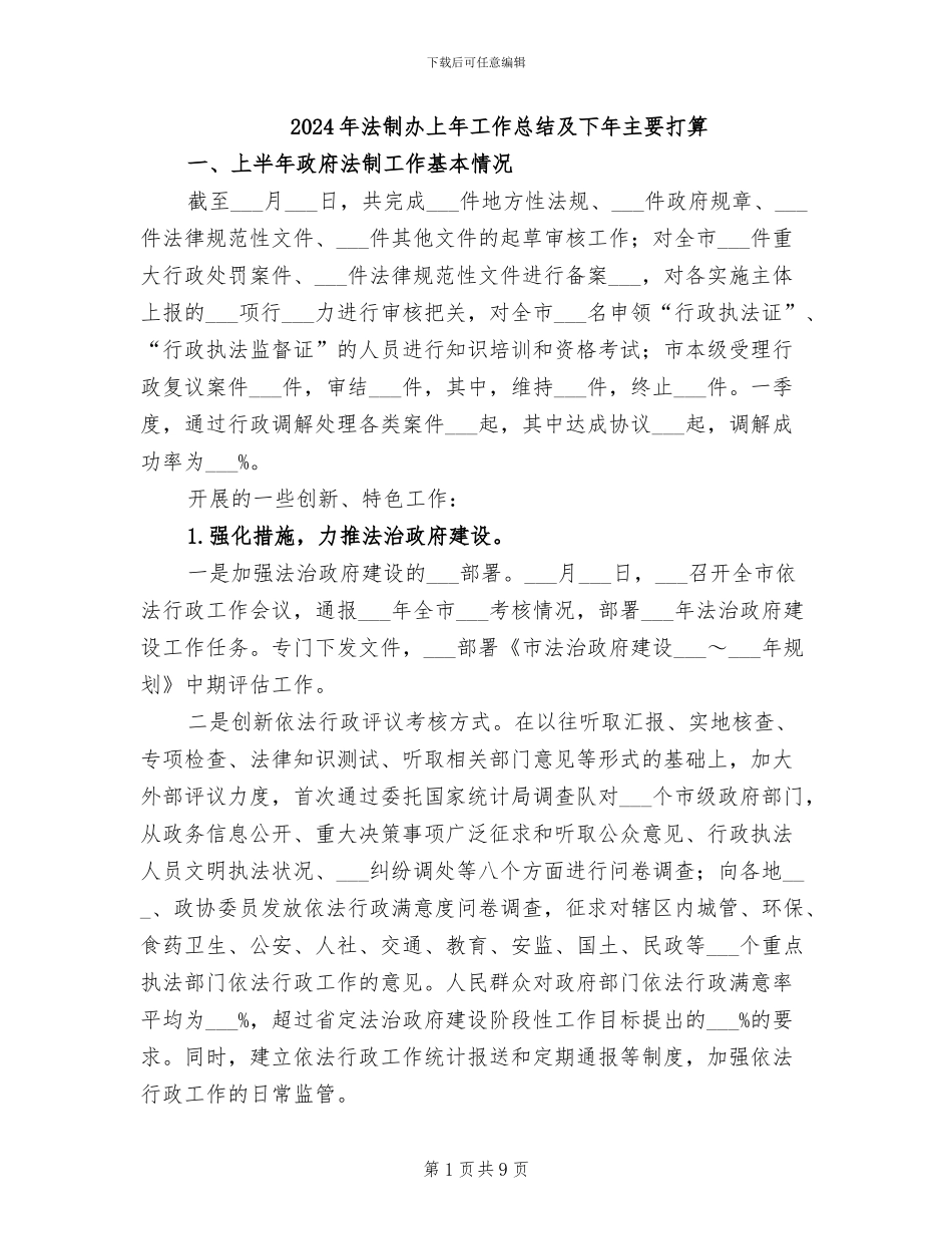 2024年法制办上年工作总结及下年主要打算_第1页