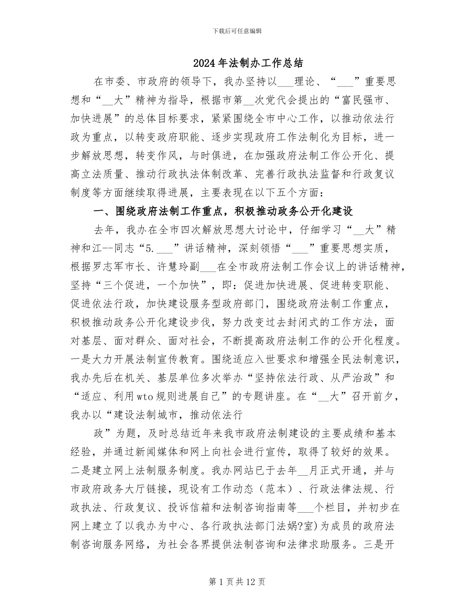 2024年法制办工作总结_第1页