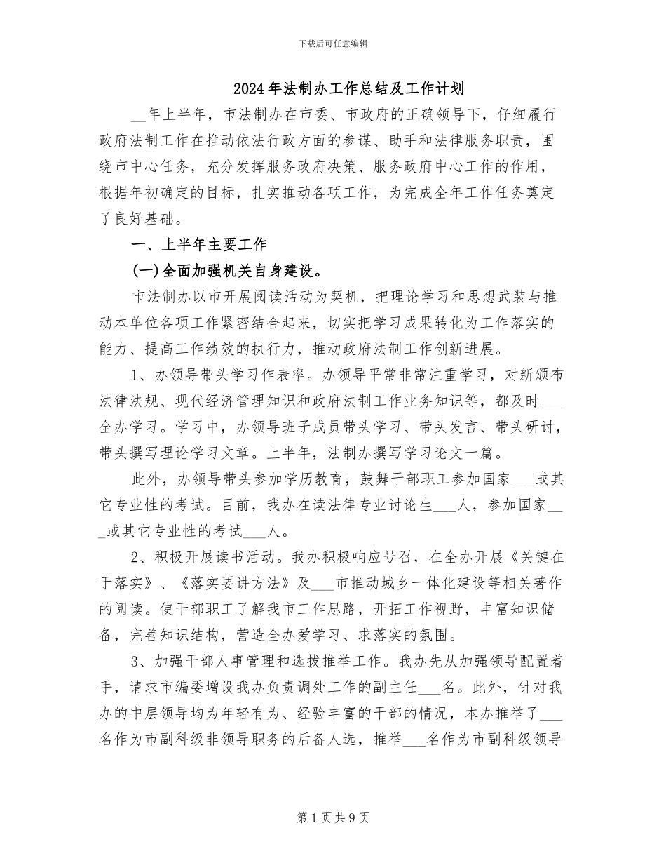 2024年法制办工作总结及工作计划_第1页