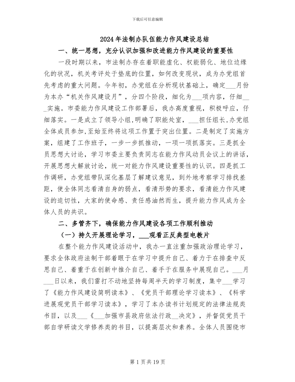2024年法制办队伍能力作风建设总结_第1页