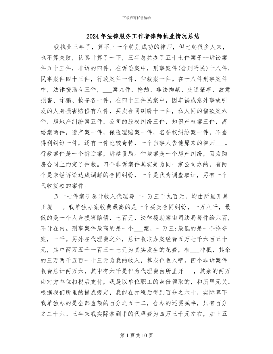 2024年法律服务工作者律师执业情况总结_第1页