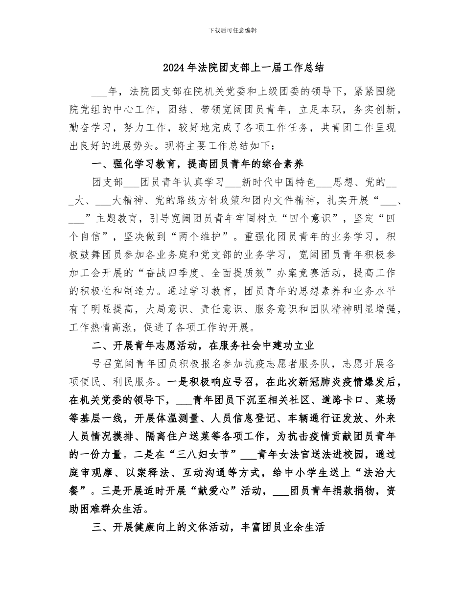 2024年法院团支部上一届工作总结_第1页