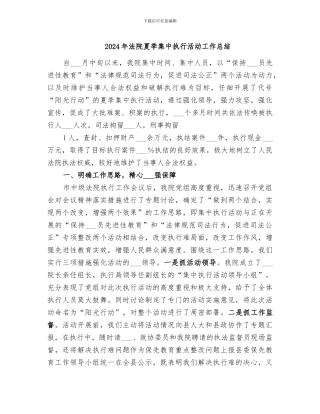 2024年法院夏季集中执行活动工作总结