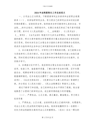 2024年法院副院长工作总结范文