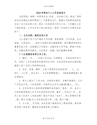 2024年泵站个人工作总结范文