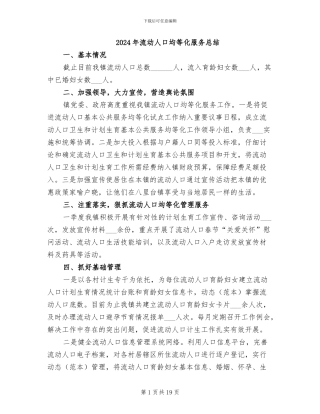 2024年流动人口均等化服务总结