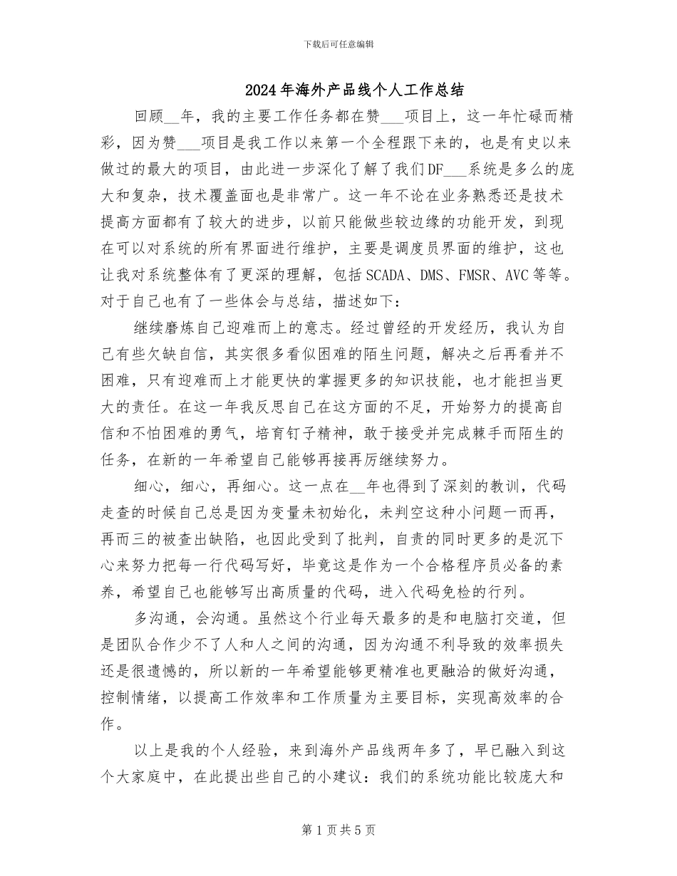 2024年海外产品线个人工作总结_第1页
