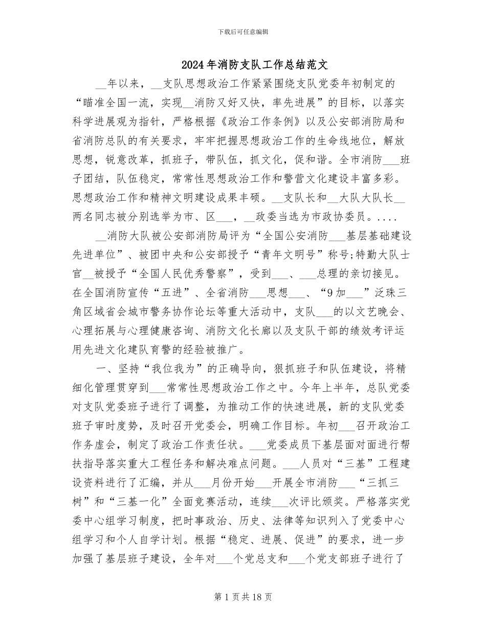 2024年消防支队工作总结范文_第1页
