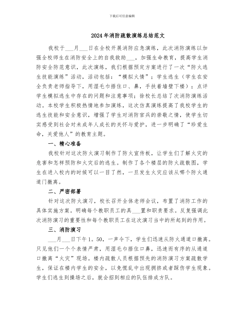 2024年消防疏散演练总结范文_第1页