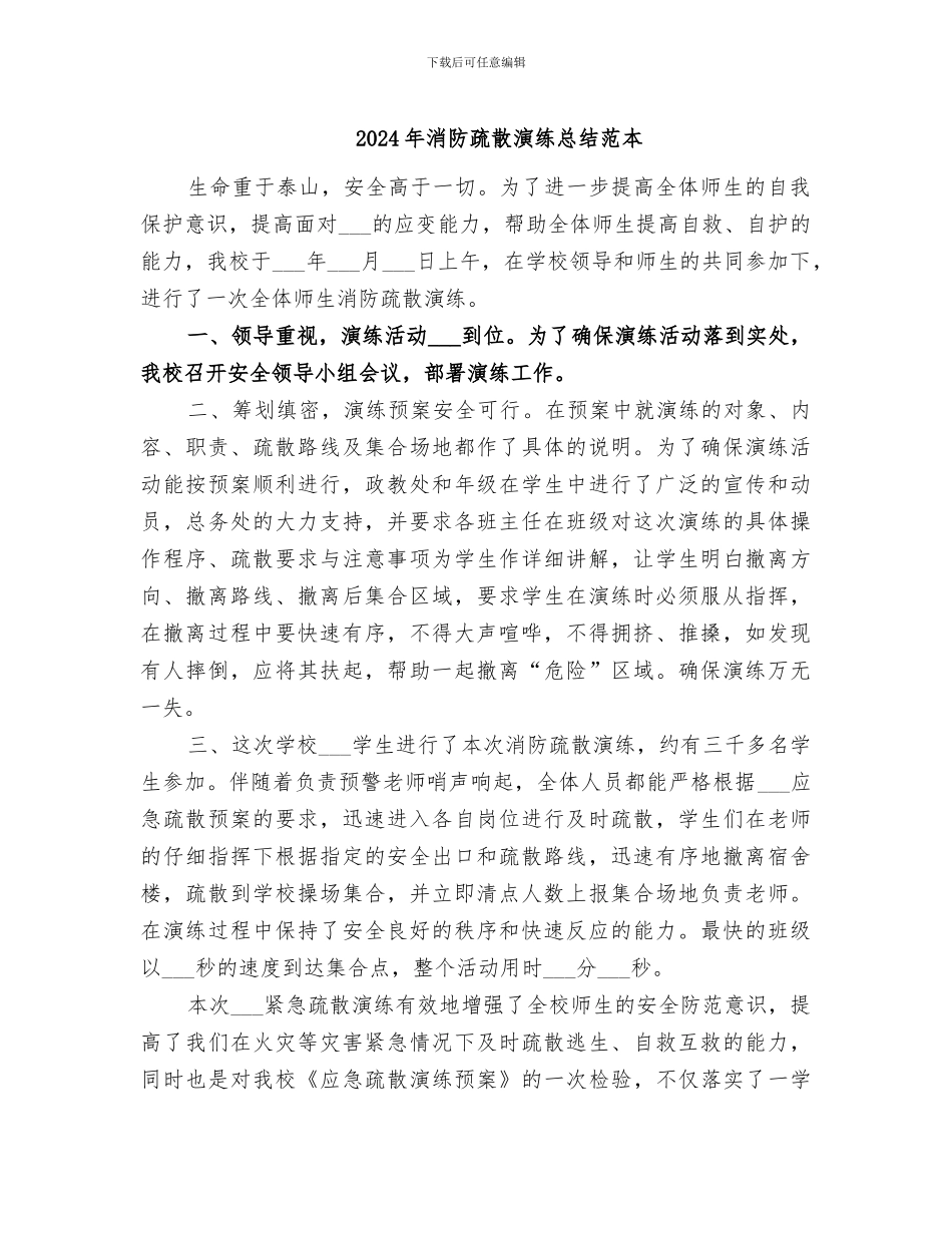 2024年消防疏散演练总结范本_第1页