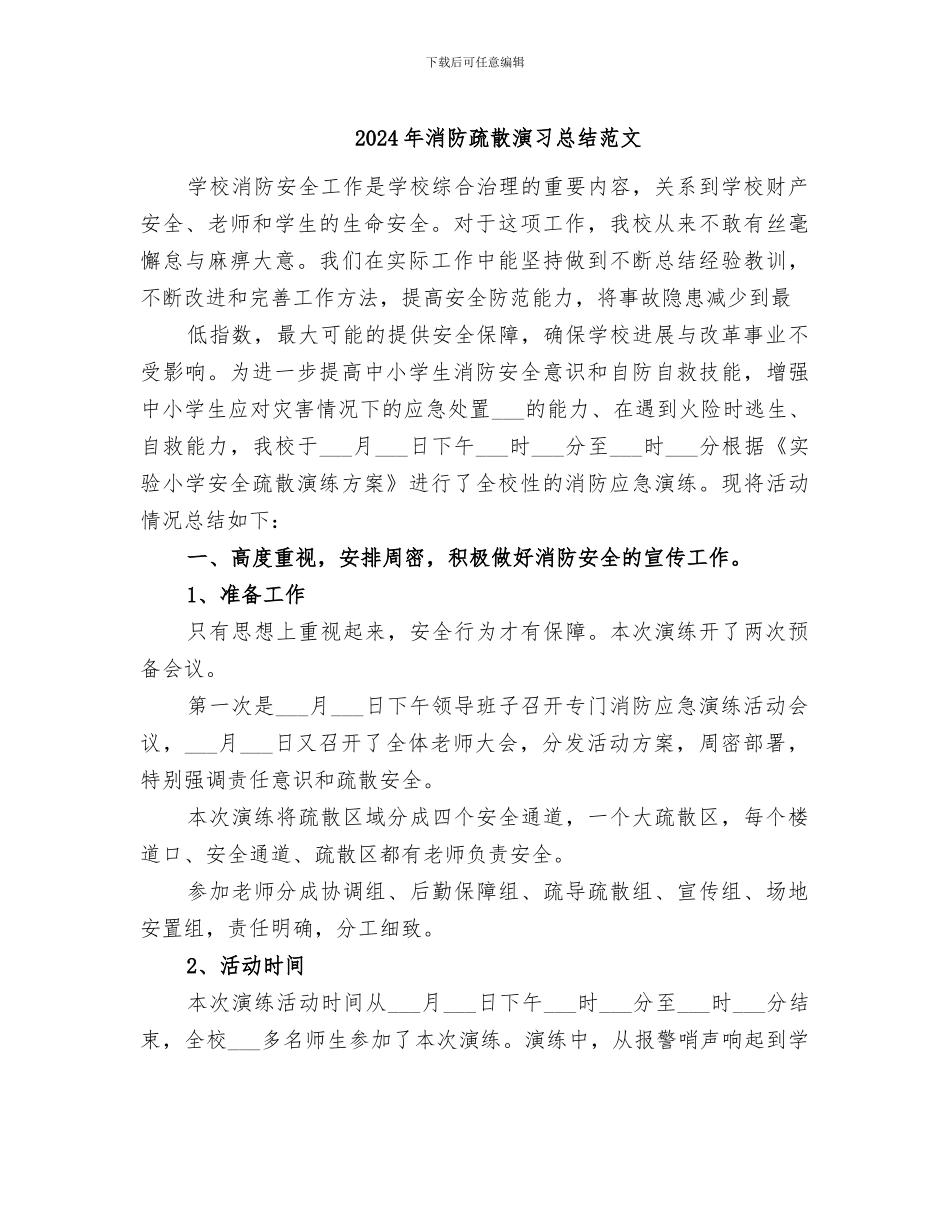 2024年消防疏散演习总结范文_第1页