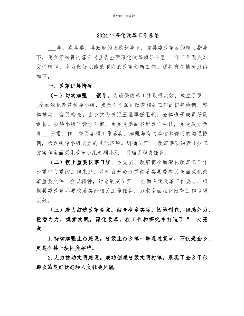 2024年深化改革工作总结_第1页
