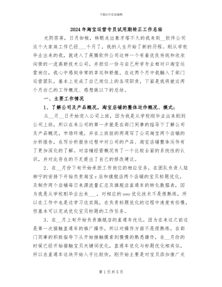 2024年淘宝运营专员试用期转正工作总结