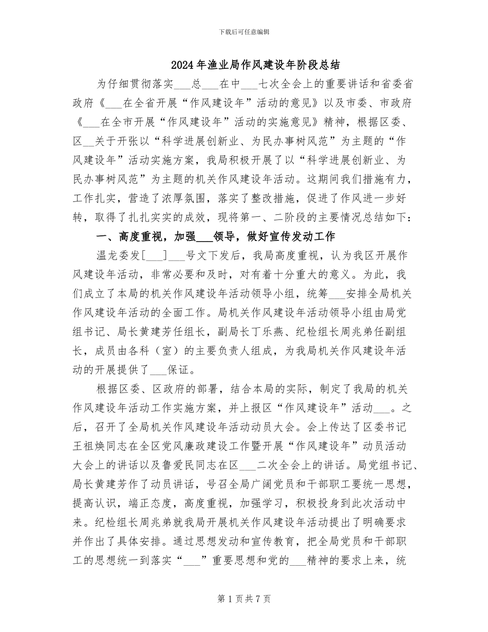 2024年渔业局作风建设年阶段总结_第1页