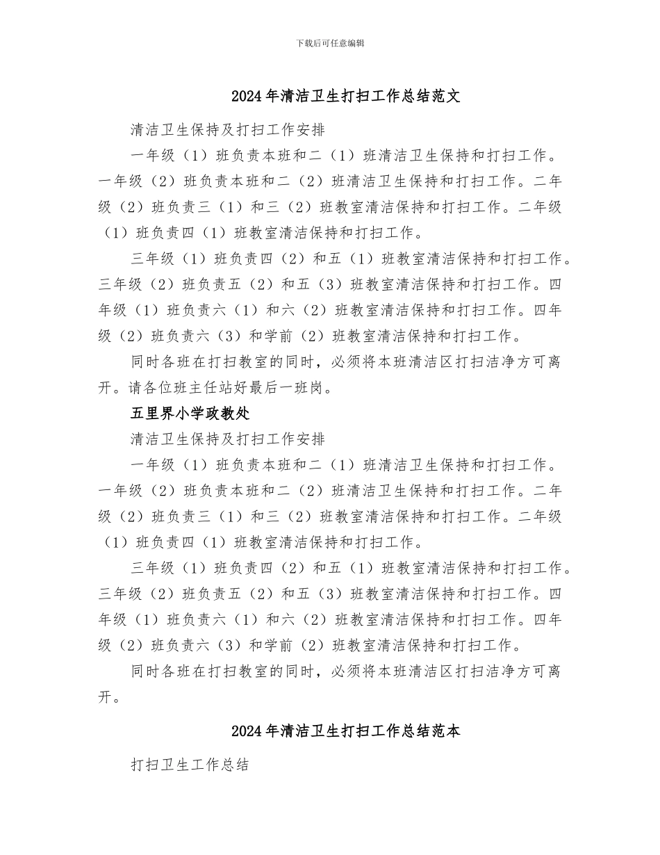 2024年清洁卫生打扫工作总结范文_第1页